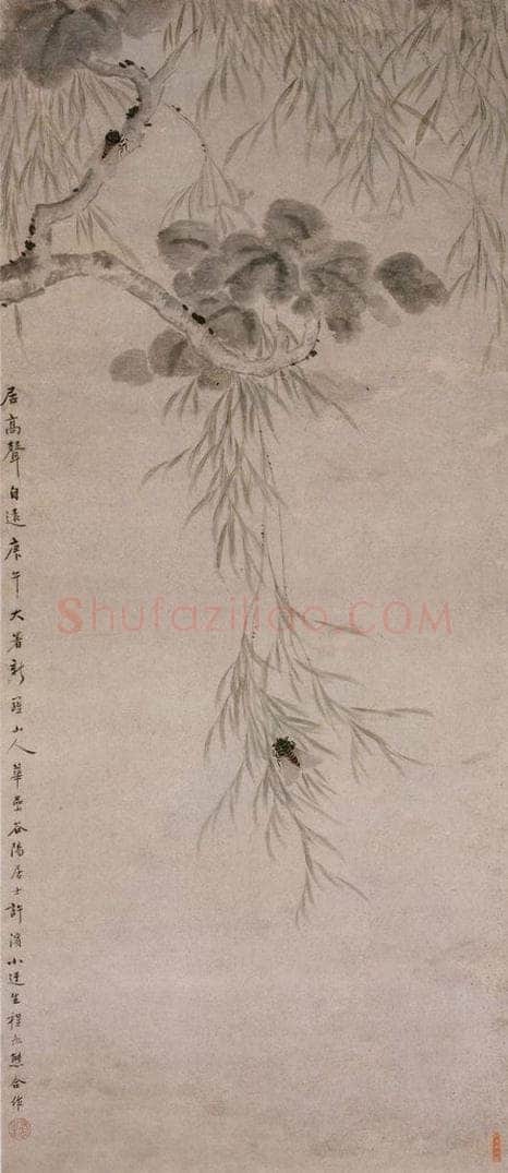 清 华喦 《梧桐柳蝉图》 书画作品