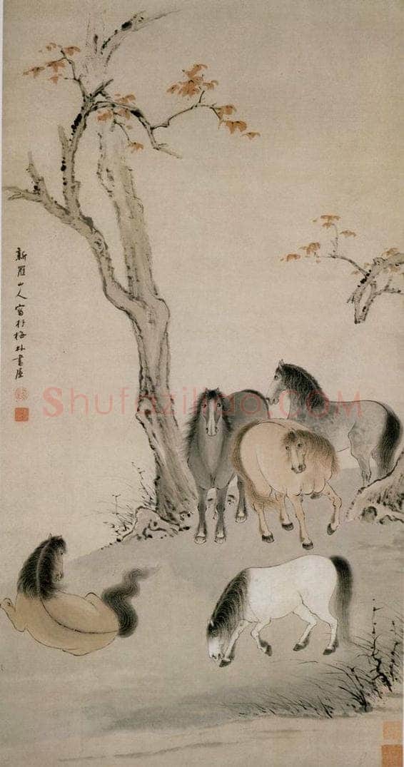 清 华喦 《五马图》 书画作品