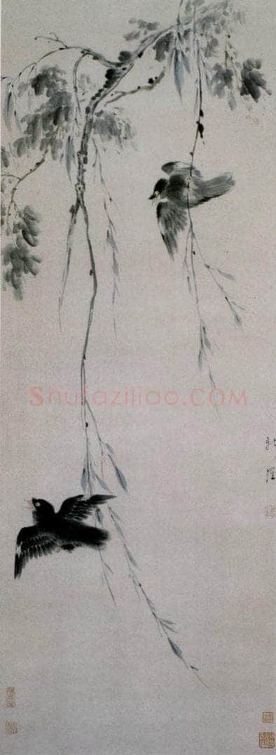 清 华喦 《柳禽图》 书画作品