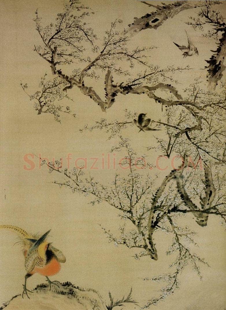 清 华喦 《山雀爱梅图》 书画作品