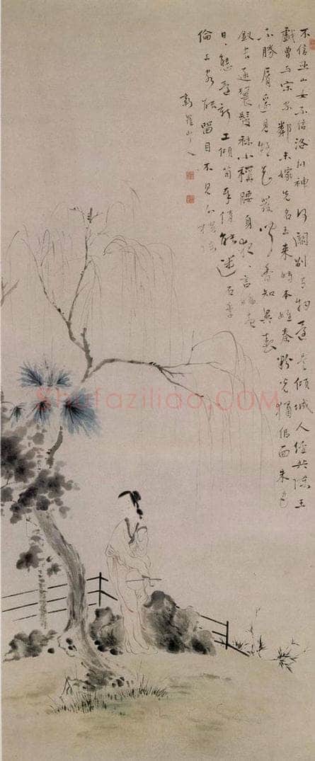 清 华喦 《垂柳仕女图》 书画作品