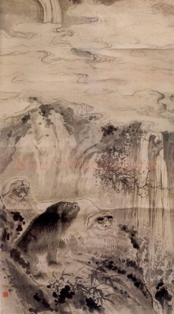 清 华喦 《三狮图》 书画作品