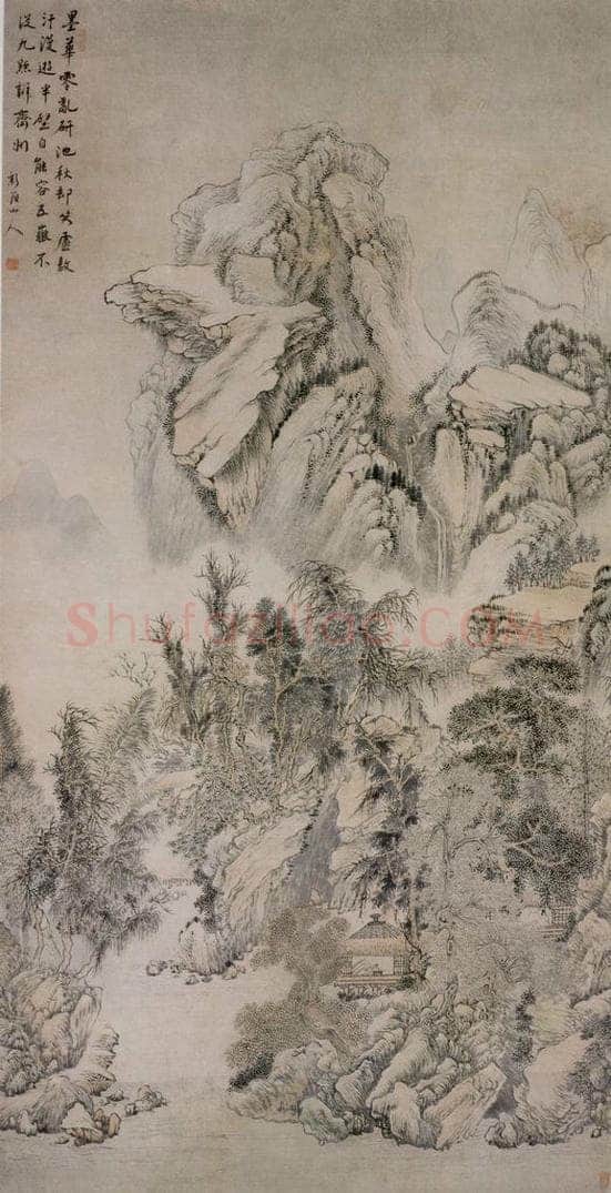 清 华喦 《水阁云峰图》 书画作品