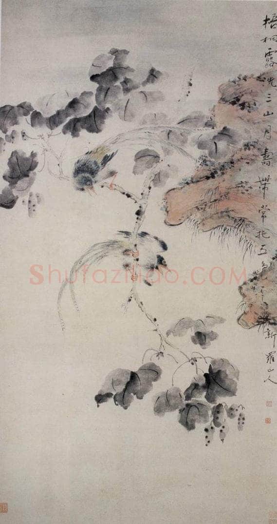 清 华喦 《梧桐绥带图》 书画作品