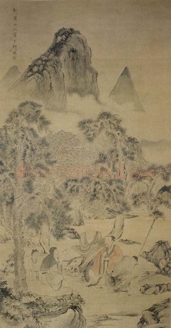 清 华喦 《林下论道图》 书画作品