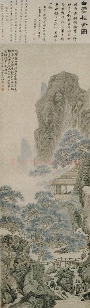清 华喦 《白云松舍图》 书画作品