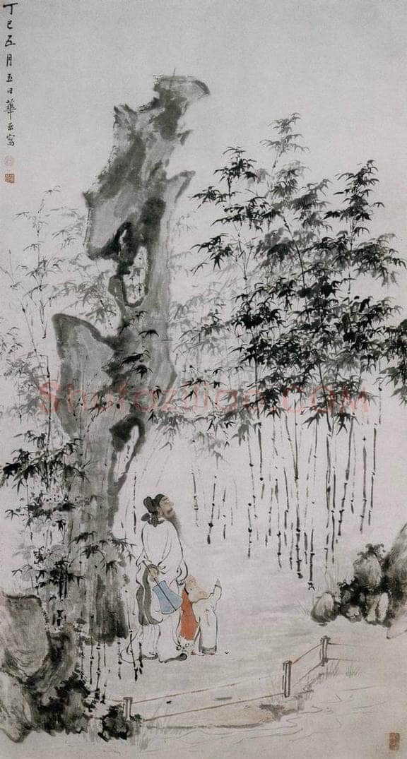 清 华喦 《钟旭赏竹图》 书画作品