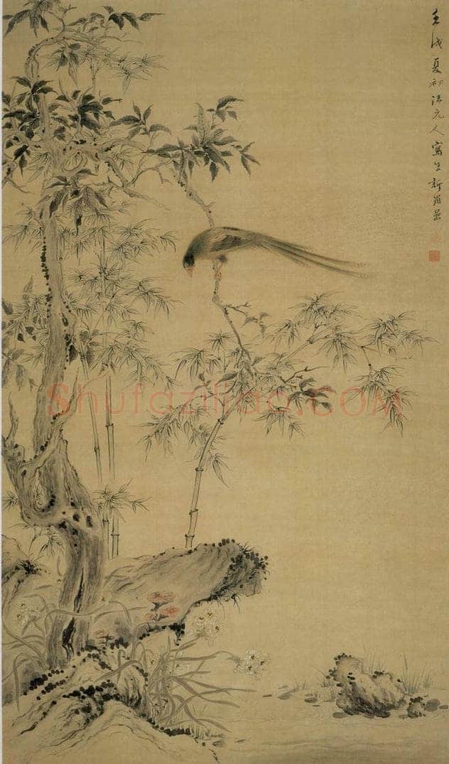 清 华喦 《桂树山雉图》 书画作品
