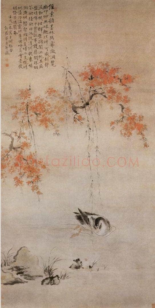 清 华喦 《桃潭浴鸭图》 书画作品