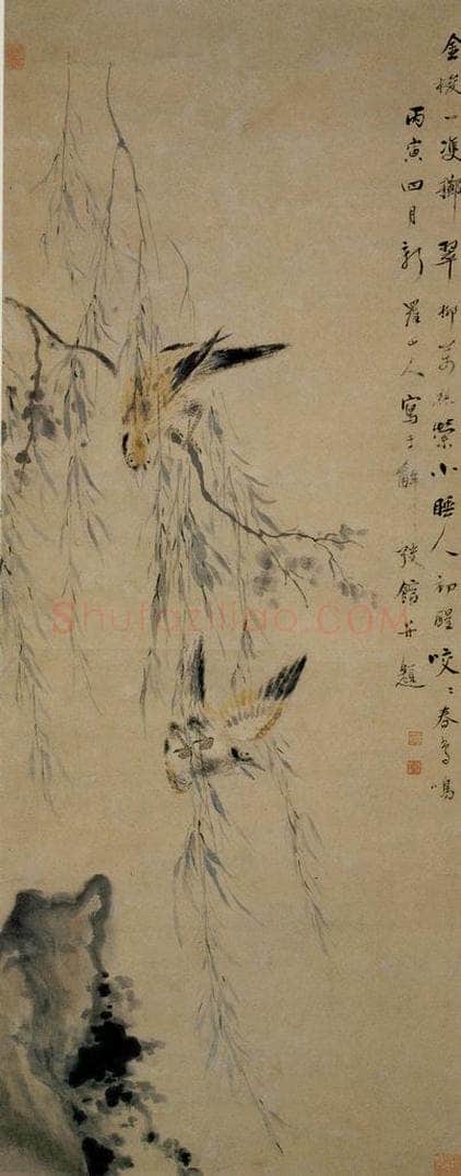 清 华喦 《黄鹂翠鸟图》 书画作品