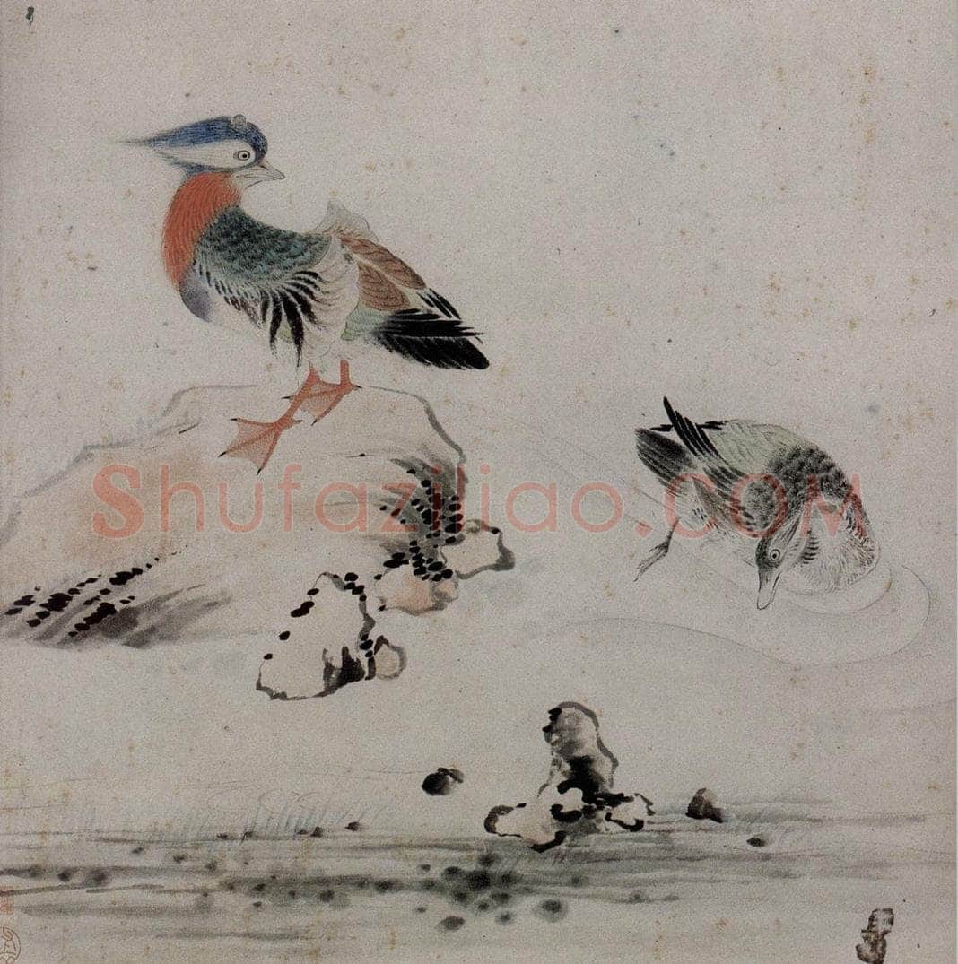 清 华喦 《桃花鸳鸯图》 书画作品