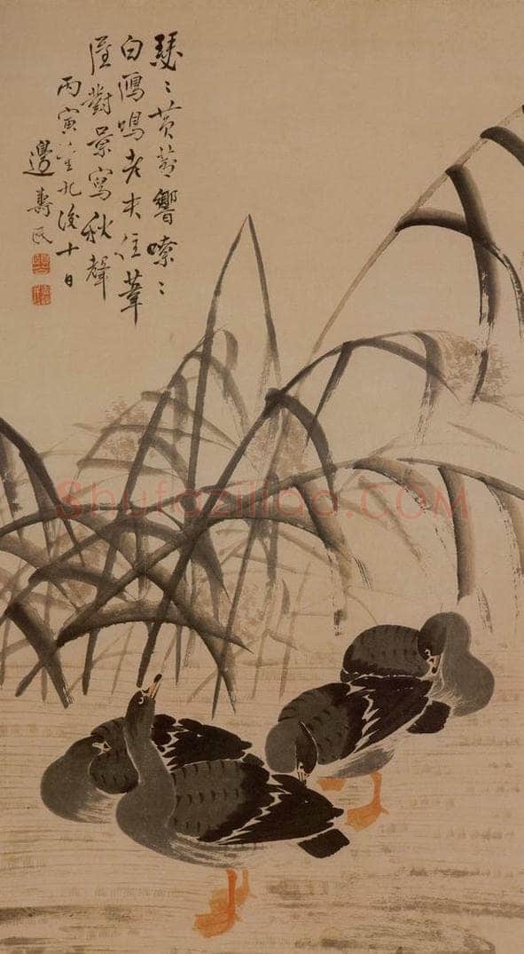 1746年 边寿民 《黄芦白雁图》 书画作品
