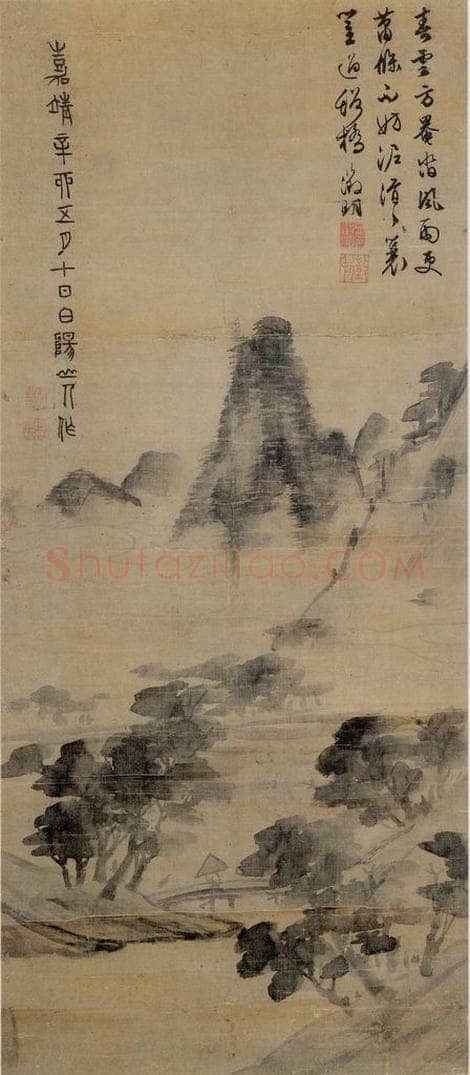陈淳 《风雨溪桥图》 书画作品