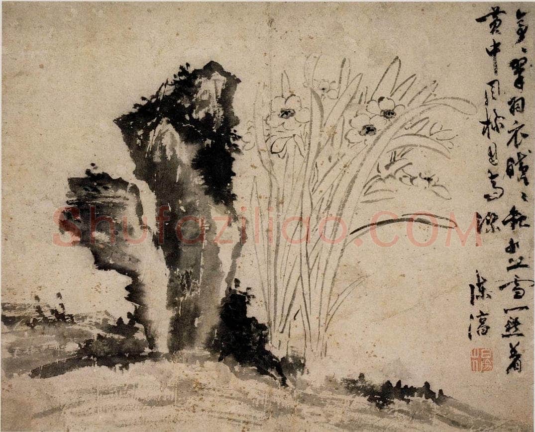 陈淳 《水仙湖石图》 书画作品