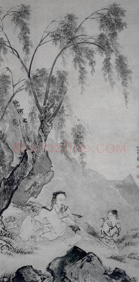 不明 仇英 《柳下眠琴图》 书画作品