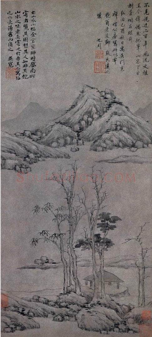 1473年 沈周 《仿倪山水图》 书画作品