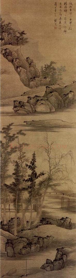 明末 龚贤 《秋水板桥图》 书画作品