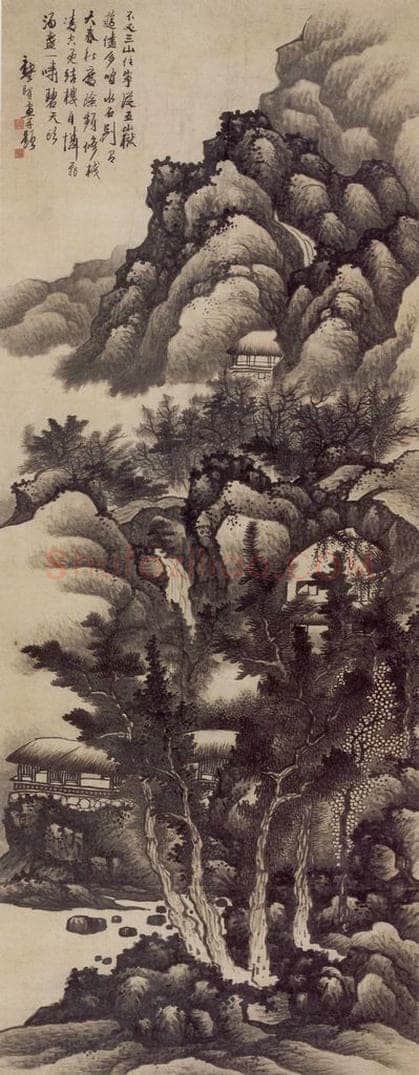 明末 龚贤 《云山结楼图》 书画作品