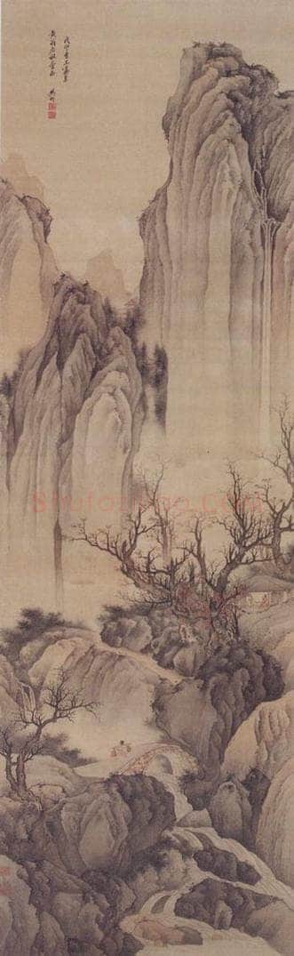 1668 樊圻 《秋山听瀑图》 书画作品