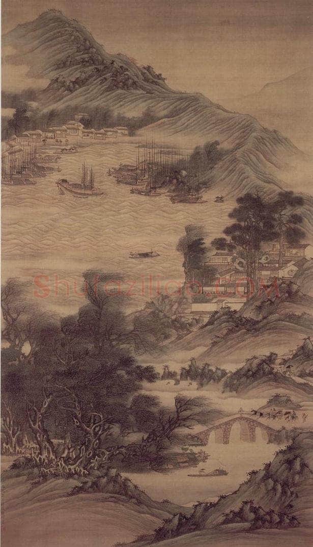 1676 樊圻 《江干风雨图》 书画作品