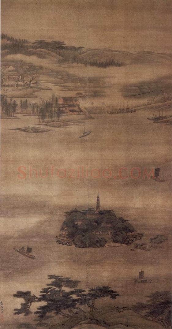 明末清初 高岑 《金山寺图》 书画作品