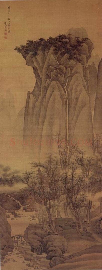 明末清初 高岑 《秋山万木图》 书画作品