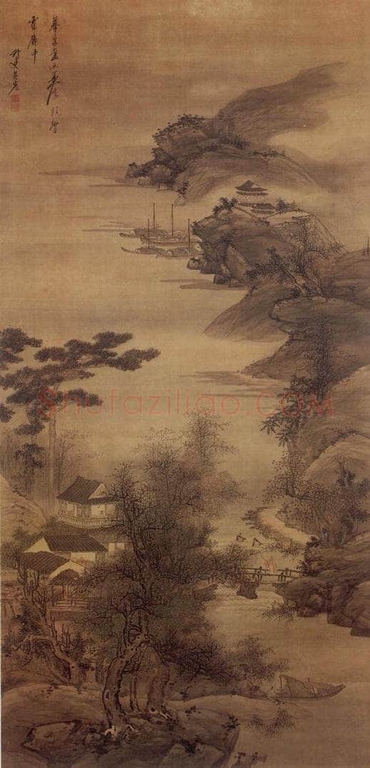明末清初 吴宏 《江楼访友图》 书画作品