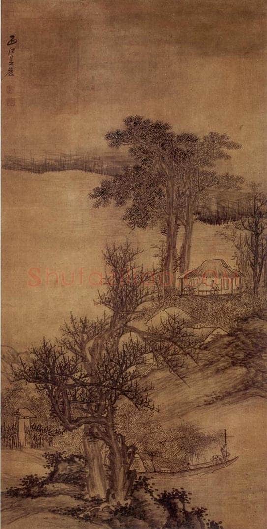 明末清初 吴宏 《秋江闲眺图》 书画作品