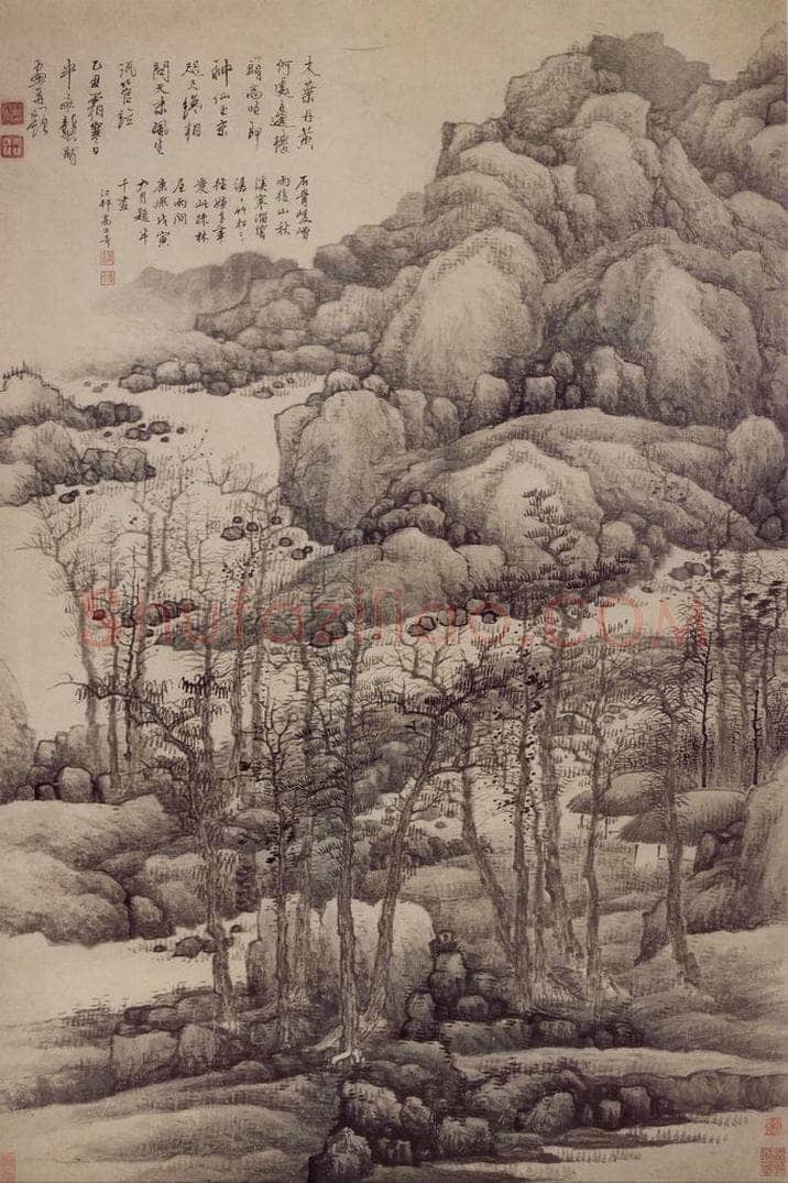 1685 龚贤 《木叶丹黄图》 书画作品