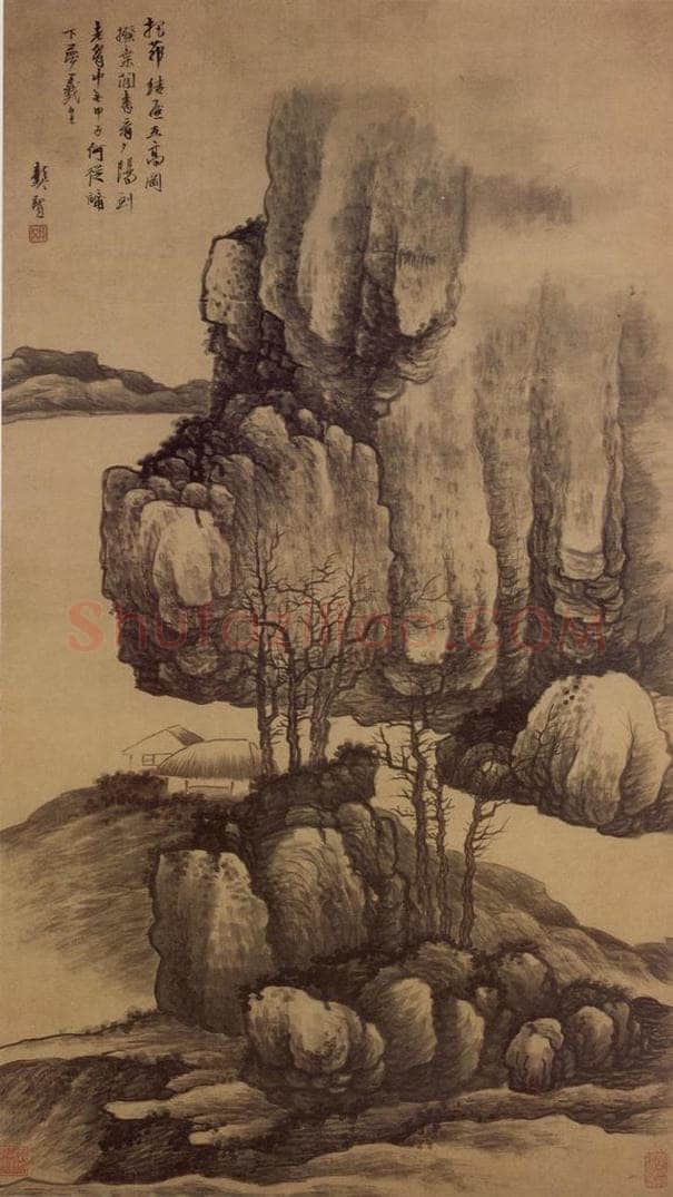 明末 龚贤 《高岗茅屋图》 书画作品