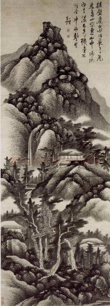 明末 龚贤 《挂壁飞泉图》 书画作品