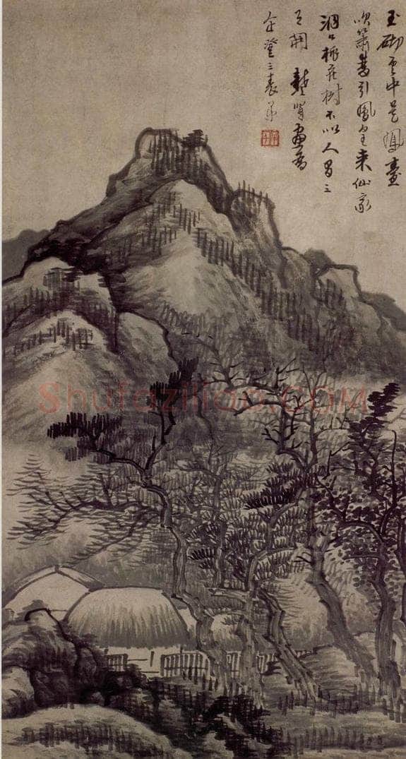 明末 龚贤 《山间茅屋图》 书画作品