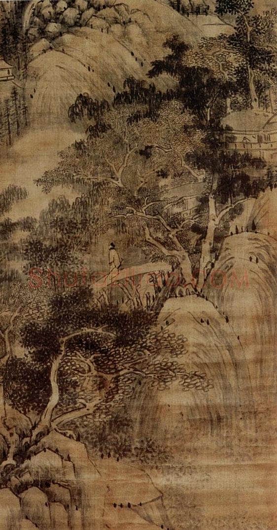 清 王铎 《春晓观瀑图轴》 书画作品