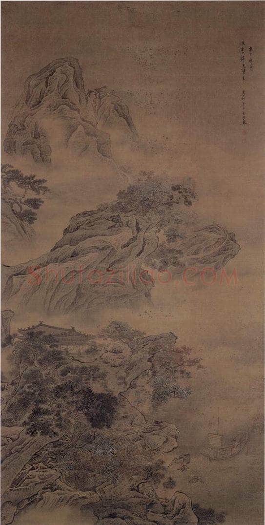 清 李寅 《江亭凭眺图轴》 书画作品