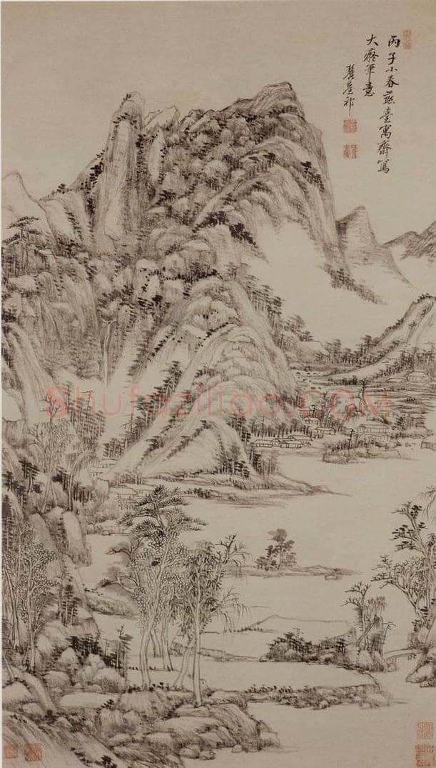 清 王原祁 《仿大痴山水图轴》 书画作品