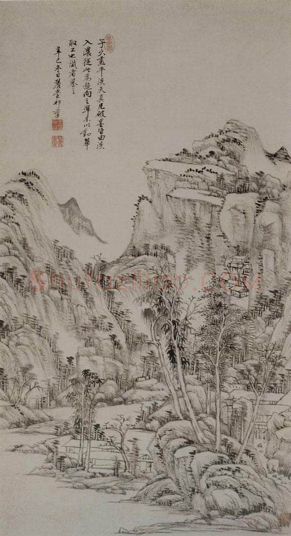 清 王原祁 《溪山林屋图轴》 书画作品