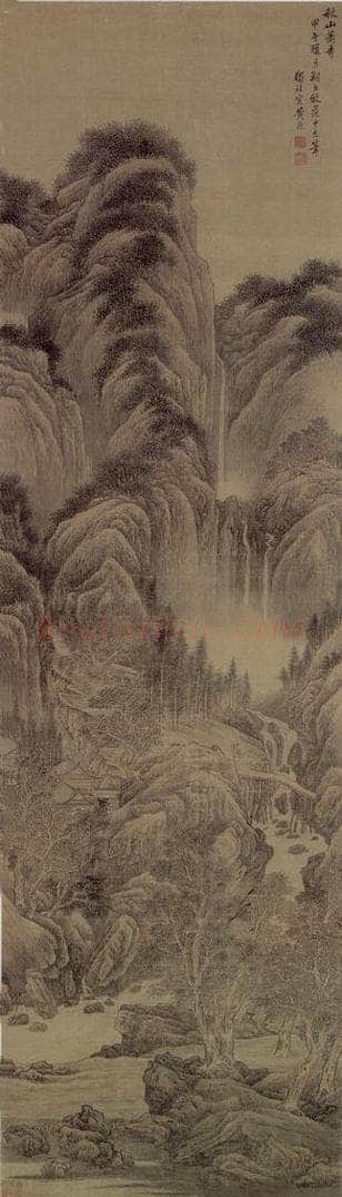 清 黄鼎 《秋山萧寺图轴》 书画作品