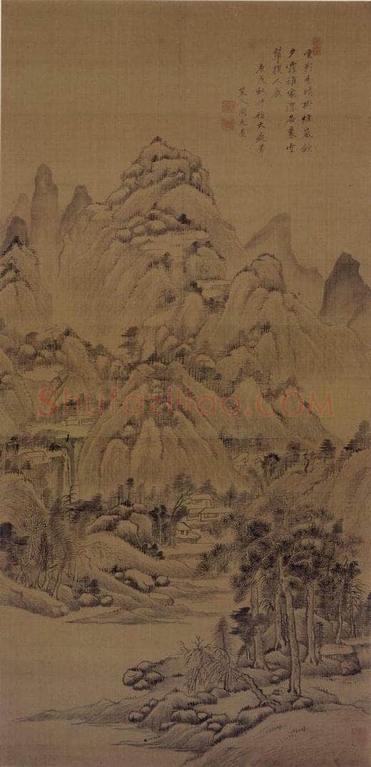 清 周亮工 《晴树烟岚图轴》 书画作品