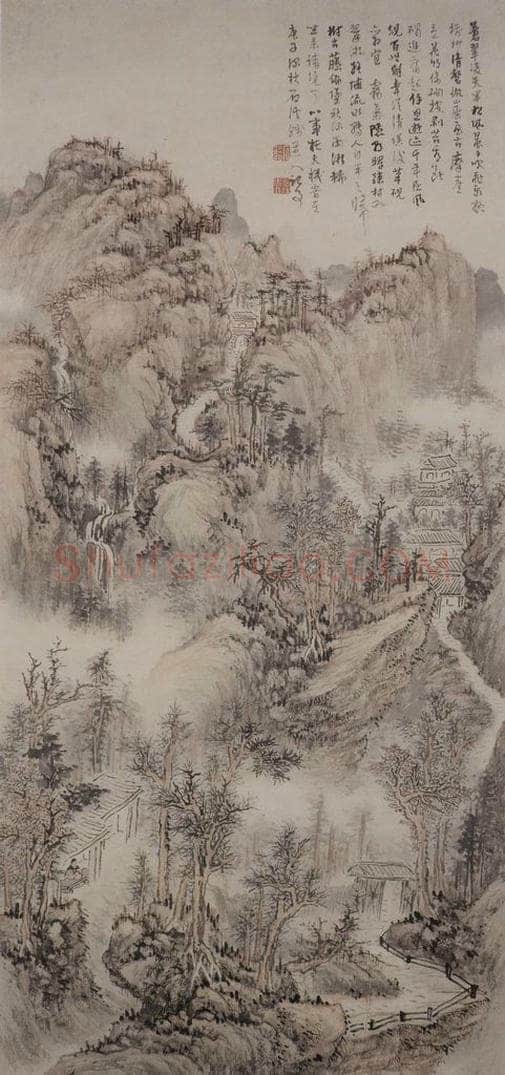 清 髠残 《苍翠凌天图轴》 书画作品