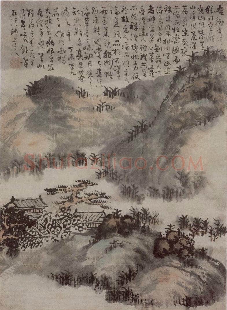 清 髠残 《松岩楼阁图轴》 书画作品