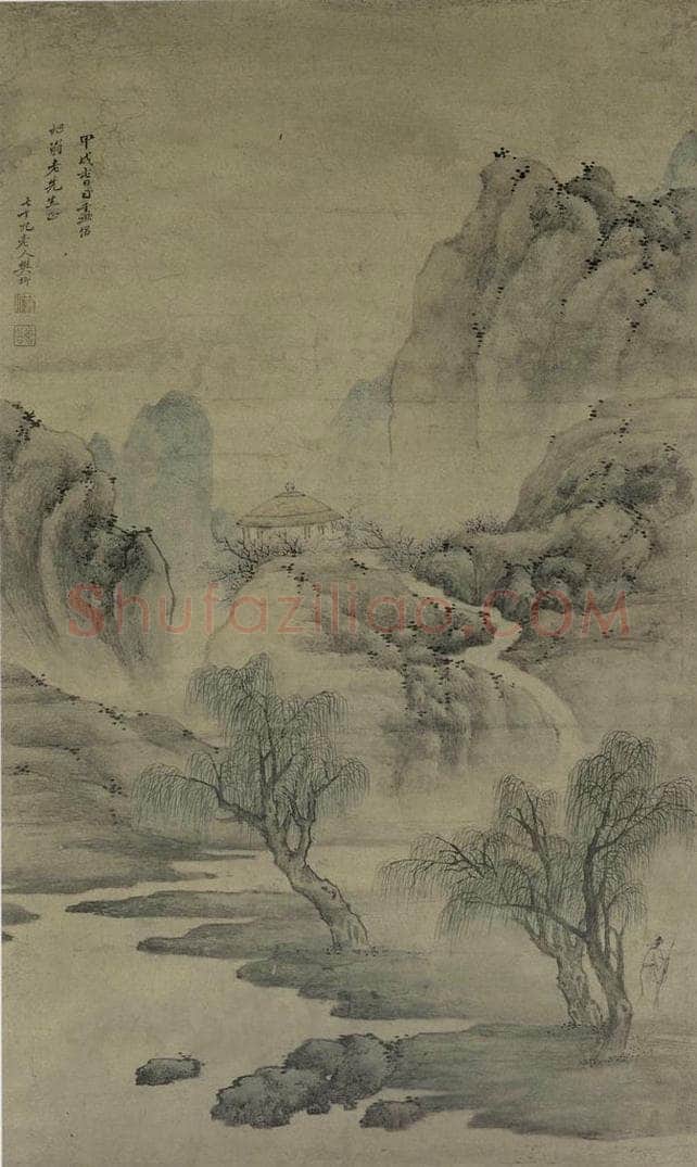 清 樊圻 《春山策杖图轴》 书画作品