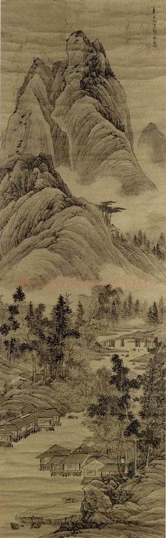 清 邹喆 《云峦水村图轴》 书画作品