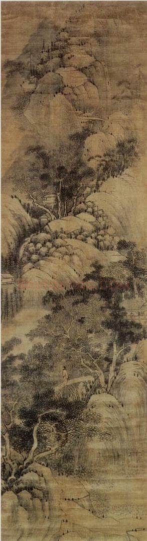 清 王铎 《春晓观瀑图轴》 书画作品