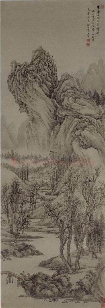 清 王翚 《古木奇峰图轴》 书画作品