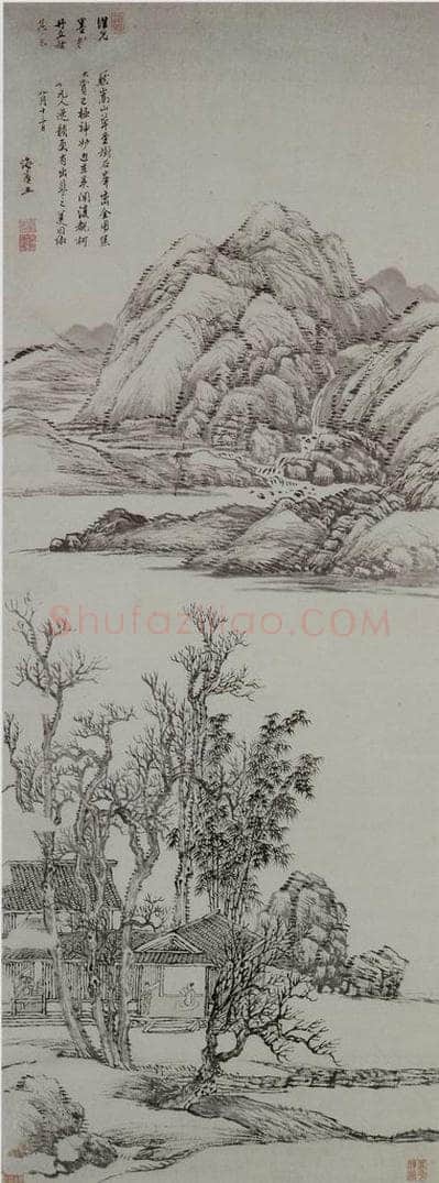 清 王翚 《秋堂读书图轴》 书画作品