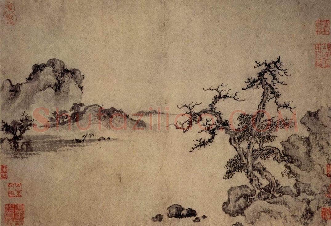 元朝 王蒙 《溪山风雨图》 书画作品