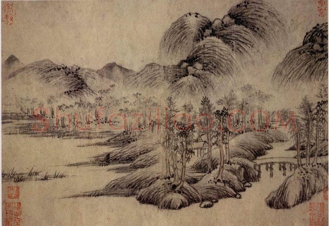 元朝 王蒙 《溪山风雨图》 书画作品