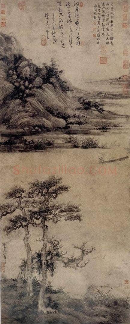 元朝 吴镇 《洞庭渔隐图》 书画作品