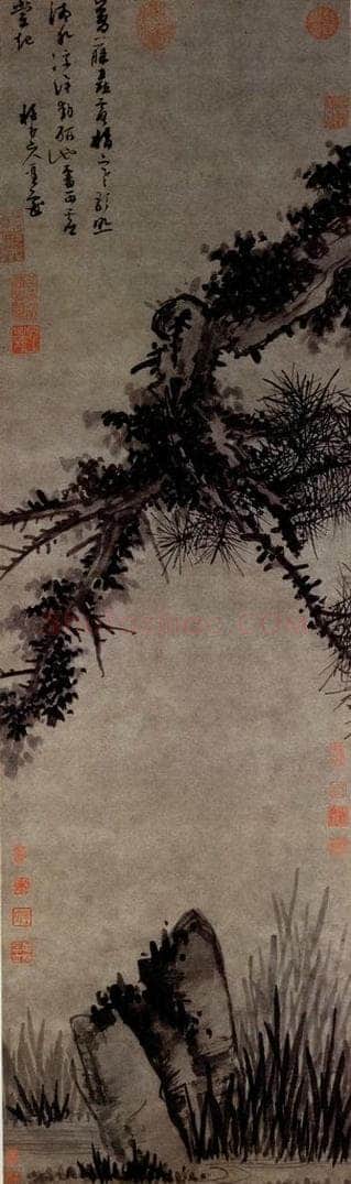元朝 吴镇 《松石图》 书画作品