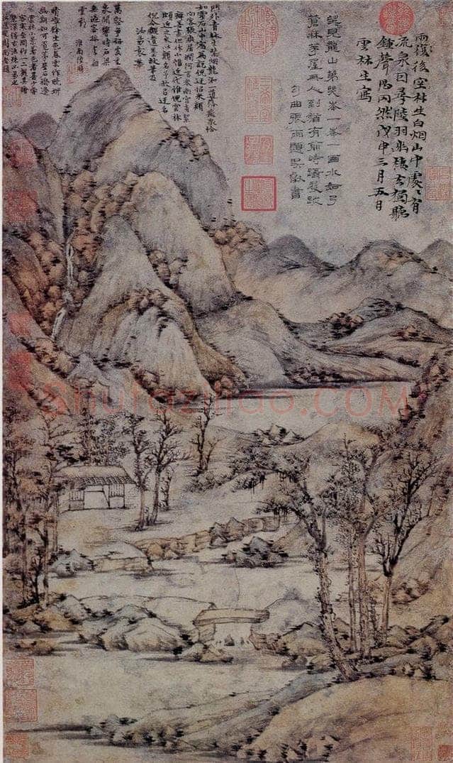 元朝 倪瓒 《雨后空林图》 书画作品